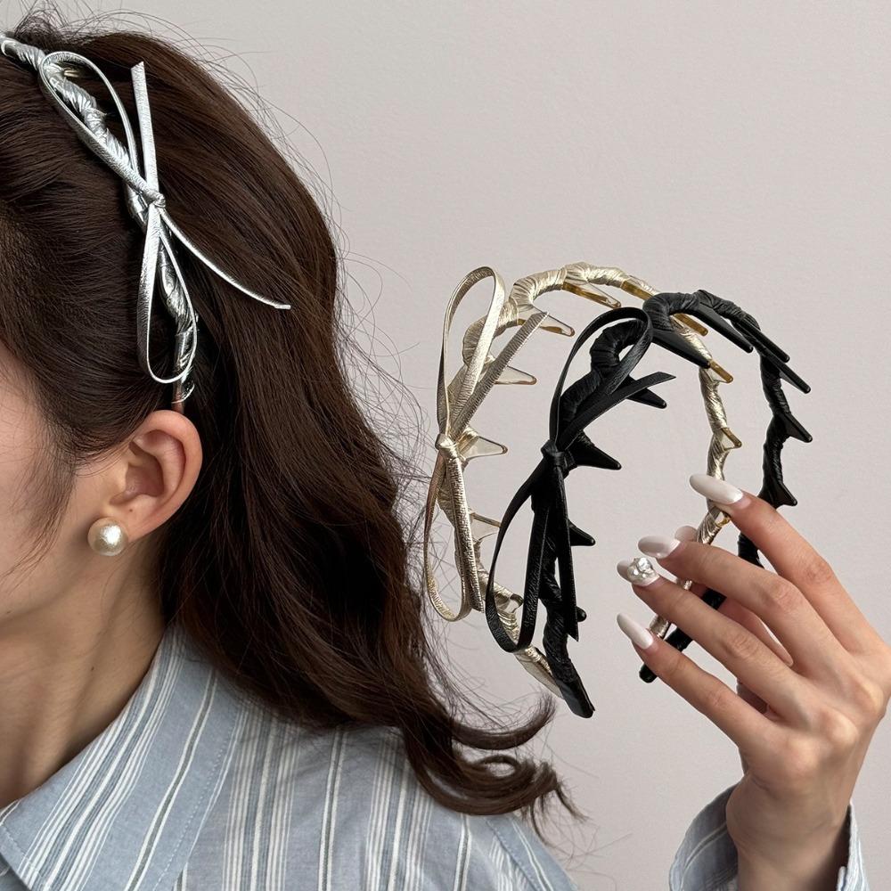 U-образная Волнистая Повязка на Волосы Тонкая Повязка из Искусственной Кожи Ретро Повязка на Голову с Бантом Девочка/Женщина