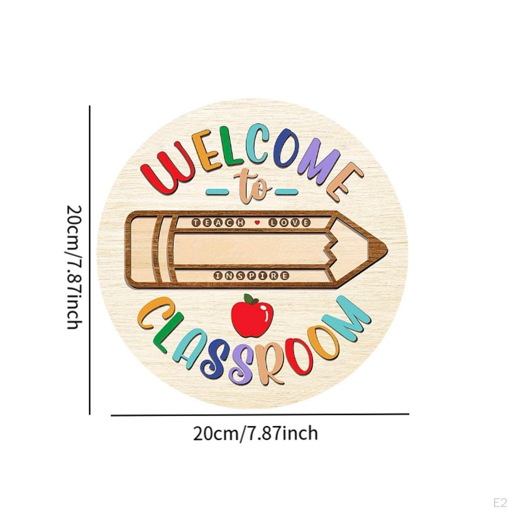 5x Front Door Sign Welcome for Classroom Round Back To School, Wood Hanger Indoor
