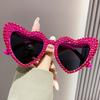 Retro Large Frame Diamond Set Sunglasses Peach Heart Love Sunglasses Women's Metal Hinge Personality Glasses