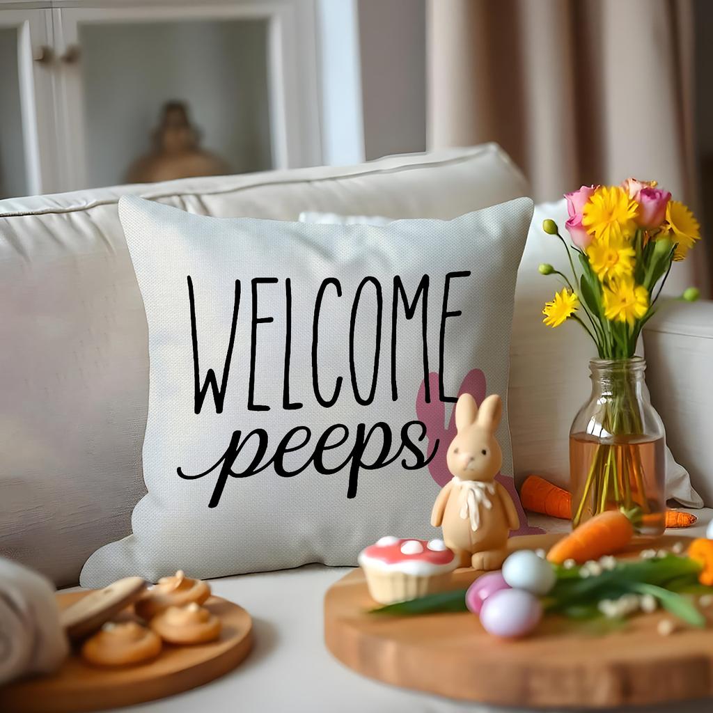 Easter Floral Pillowcase Linen Letter Printing Sofa Cover Cushion Cover Bedroom Pillowcase