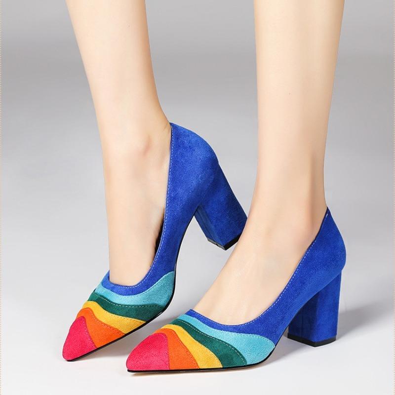 Fashion Summer New Rainbow Mixed Color 8cm High Heel Sandals  Women's French Pointed Shallow Mouth Runway Banquet Wedding Shoes Size 43
