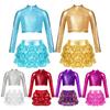 Kids Girls Shiny Sequins Jazz Hip Hop Dance Outfits Modern Dancing Costumes Performance Dancewear 6-16 Years
