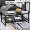 Coffee Table Two Tier Faux Marble Effect Centre Table With Metal Frame And Storage Shelf For Living Room 106 X 50 X 45 Cm Black