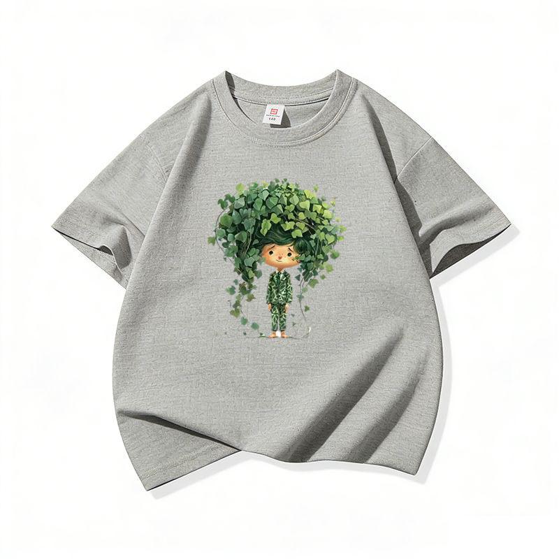 Kids Cotton T Shirt Green Ivy Boy Print Crew Neck Short Sleeve Tee Casual Breathable Boys Girls Summer Tops