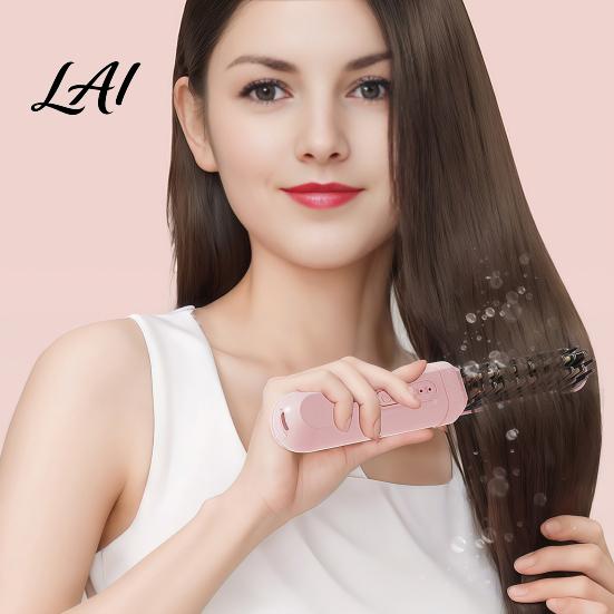 3 Temperature Settings Straightener Brush 2-in-1 Portable Hair Brush Curling Straightening Comb with Negative Ion Settings USB Rechargeable Electric