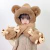 Cute Winter Thickened Plush Kids Hat Neck Scarf Gloves 3 In 1 Ear Protection Hat Cartoon Bear Decor Boys Girls Holiday Hat