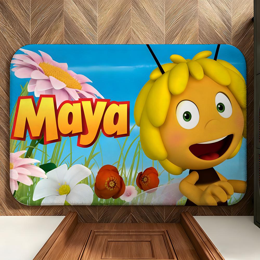 Cartoon M-Maya the B-Bee Floor Mat Soft Flannel Floor Mat Suitable for Entryways, Living Rooms, Bedrooms, and Bathrooms