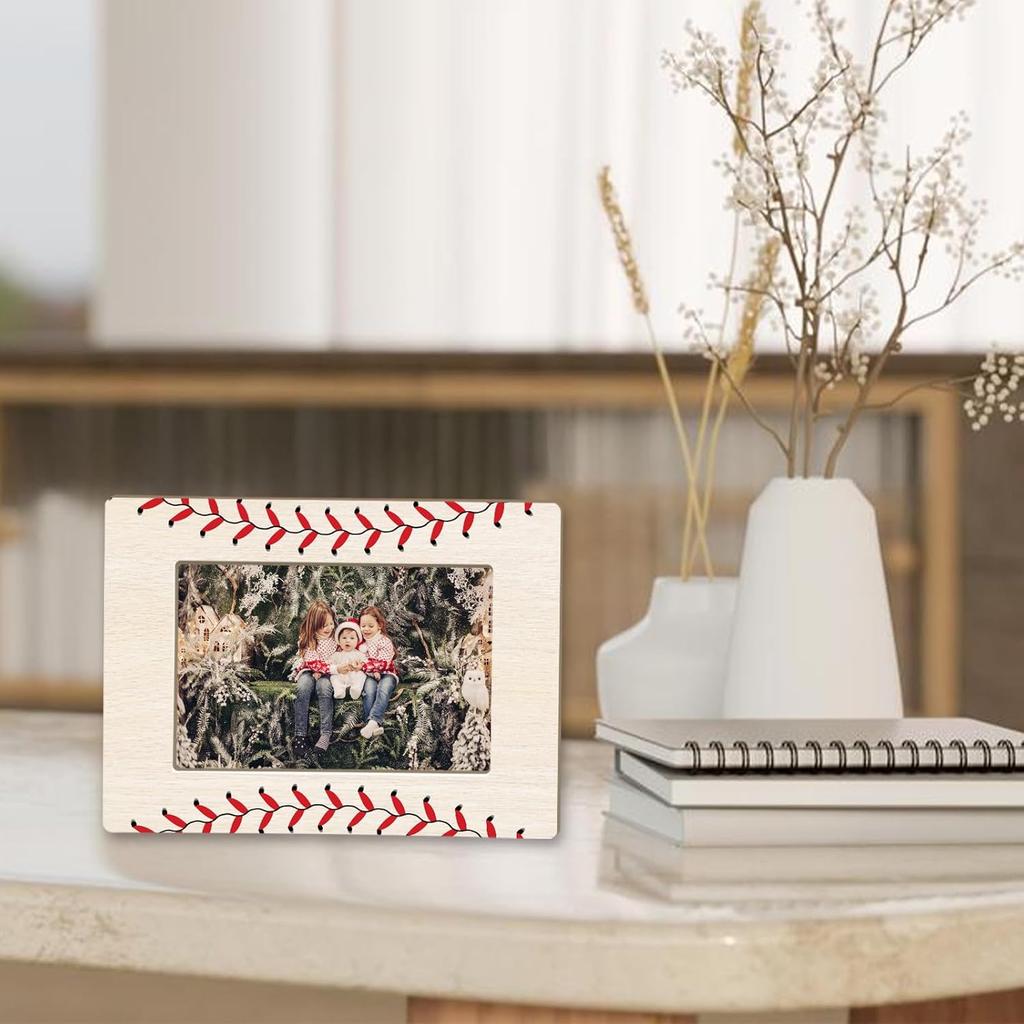 Baseball Picture Frame Baseball Tabletop Photo Frame 4x6 Sports Theme Wooden Picture Frame with Stand , Home Office Decor for Sports Theme Party
