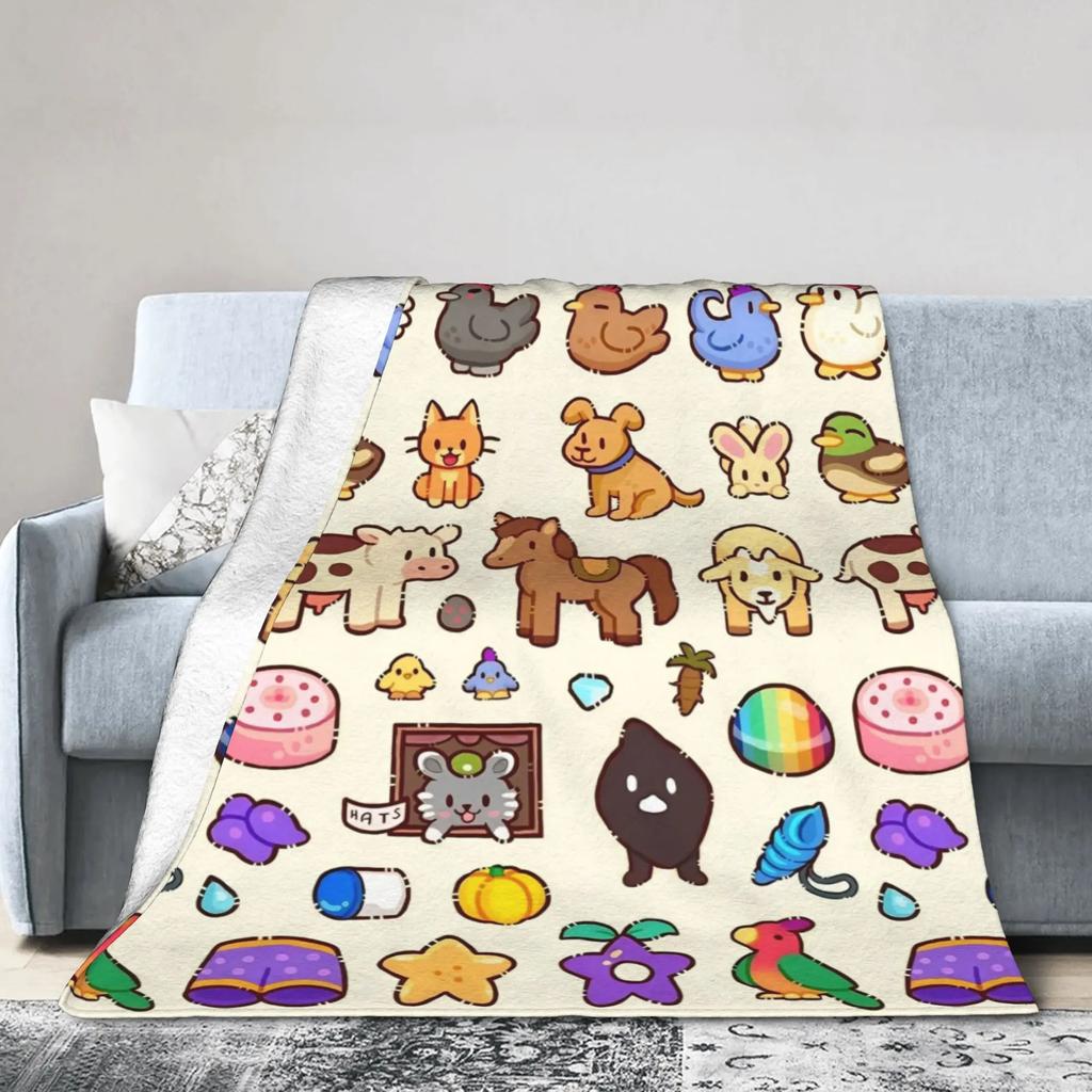 Cute Creature from Stardew Valley Blanket Soft Wool Throw for Sofa Chair Travel Jimino Animals Design for Spring Autumn