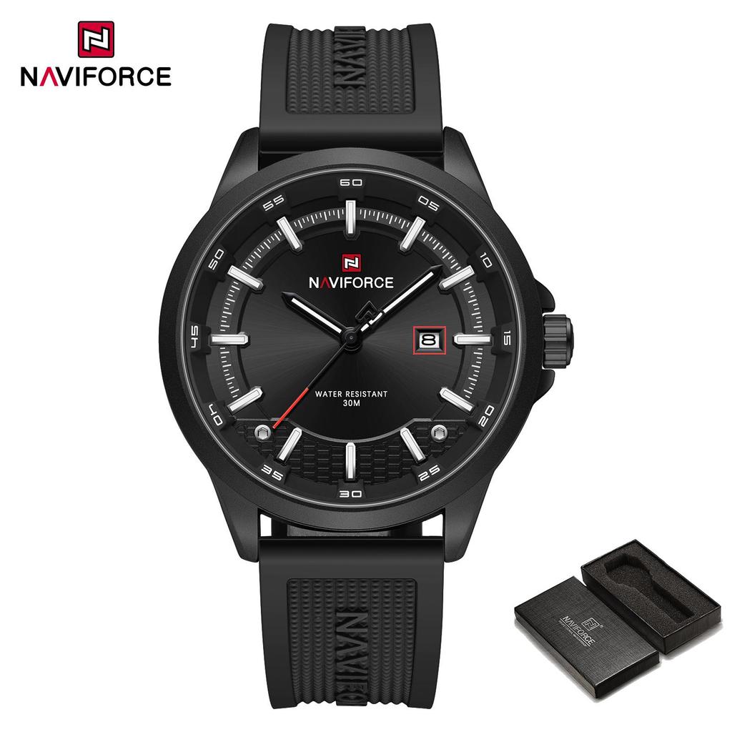 Naviforce Мужские часы кварцевые календарь светящиеся стрелки водонепроницаемый силиконовый ремешок круглый простой циферблат модные повседневные часы для мужчин NF9248T