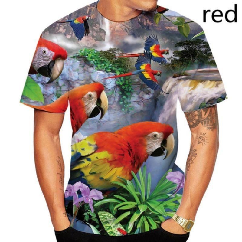 Повседневная мужская футболка с коротким рукавом с принтом в виде разноцветного попугая на 3D-принте