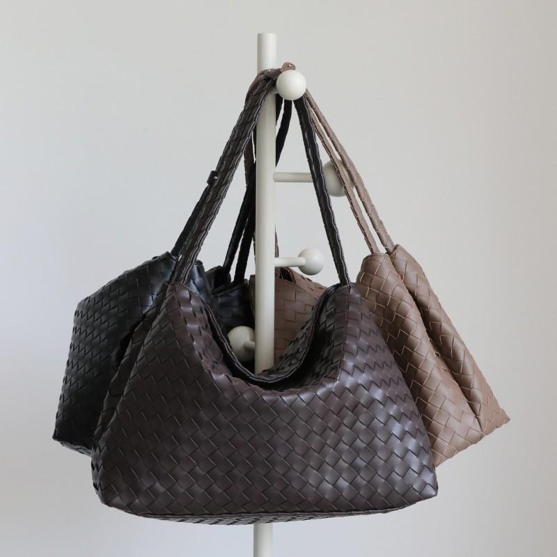 Large Vintage-Style Woven Tote Bag Women Soft Genuine Leather Shoulder Handbag Daily Commute Work