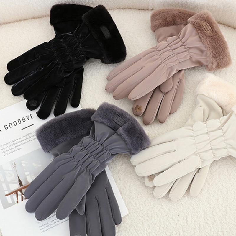 Женские зимние плюшевые толстые милые перчатки от холода и снега в корейском стиле с сенсорным экраном, брызгозащитные перчатки