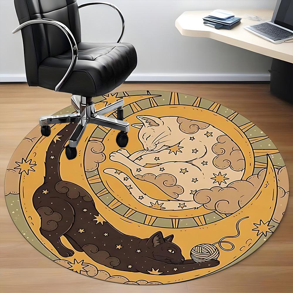 1pc Moon Cats Office Round Area Rug, Indoor Mat Suitable For Office, Under Office Chairs Bedroom Living Room Home Decor, Room Deco145