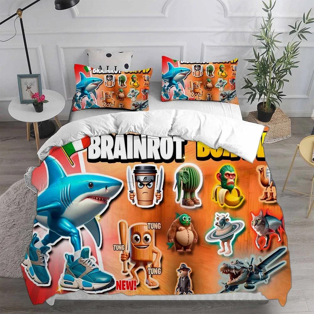 Italian Brainrot Characters Duvet Cover Set - Suitable for Bedroom, Home and Dormitory, Machine Washable Duvet Cover Set