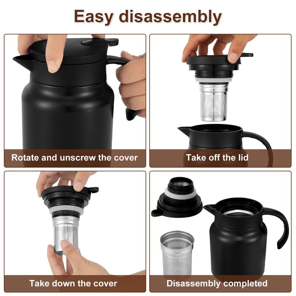 1000 ML Thermal Pot Large Capacity Insulated Water Pitcher 316 Stainless Steel Thermal Coffee Carafe with Detachable Tea Pots