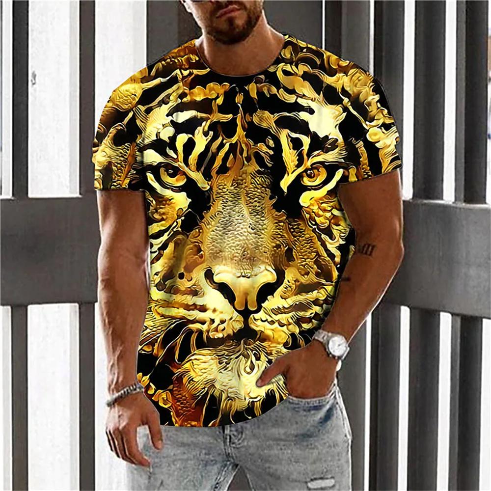 Fashion Men's Round Neck Short Sleeve T-shirt 3D Printed Colorful Hidden Wolf Tee Men's Casual Sport Short Sleeve Streetwear Top