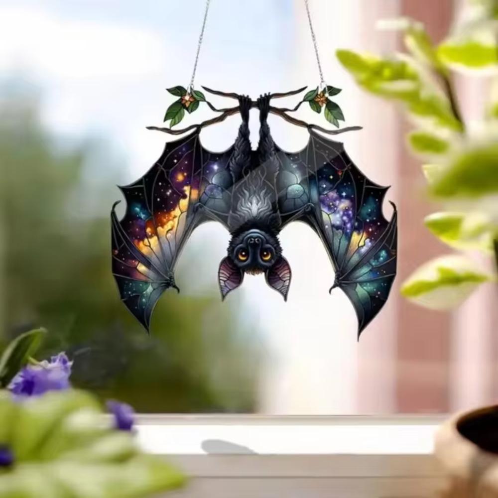 Gothic Bat Window Hanging Ornament Imitation Stained Glass Style Bat Hanger Pendant Gift