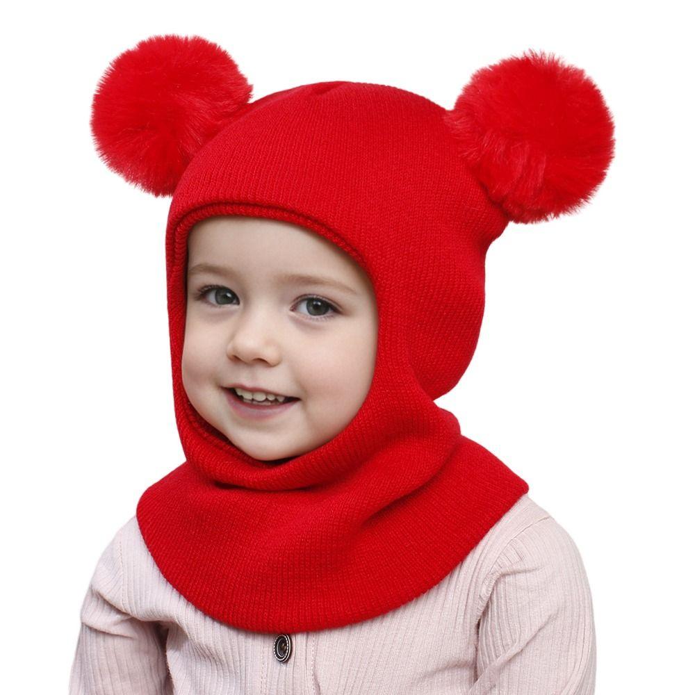 Knitted Baby Winter Hat Solid Color Kids One-piece Hat Scarf Children Bonnet Infant Cap  Girls Boys