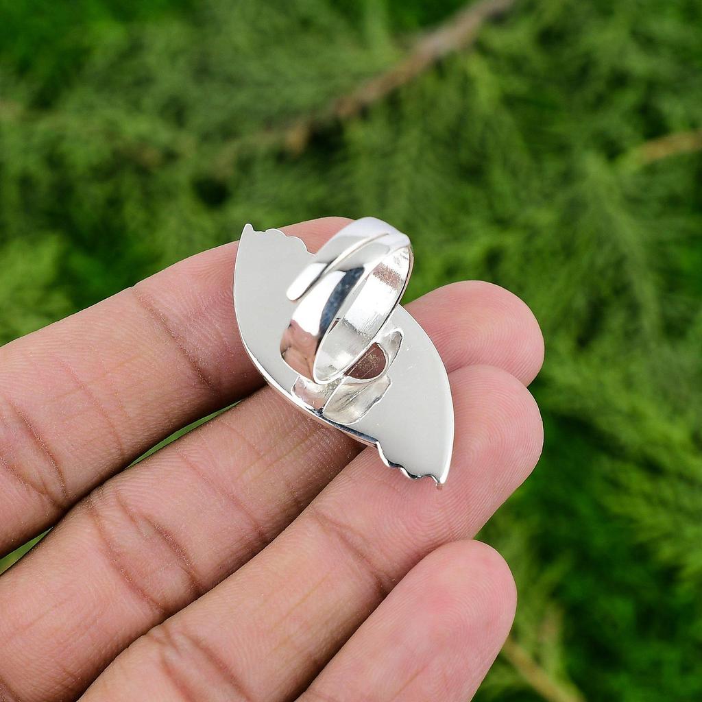 Natural Rose Quartz Gemstone 925 Silver Promise Flower Adjustable Ring For Girls