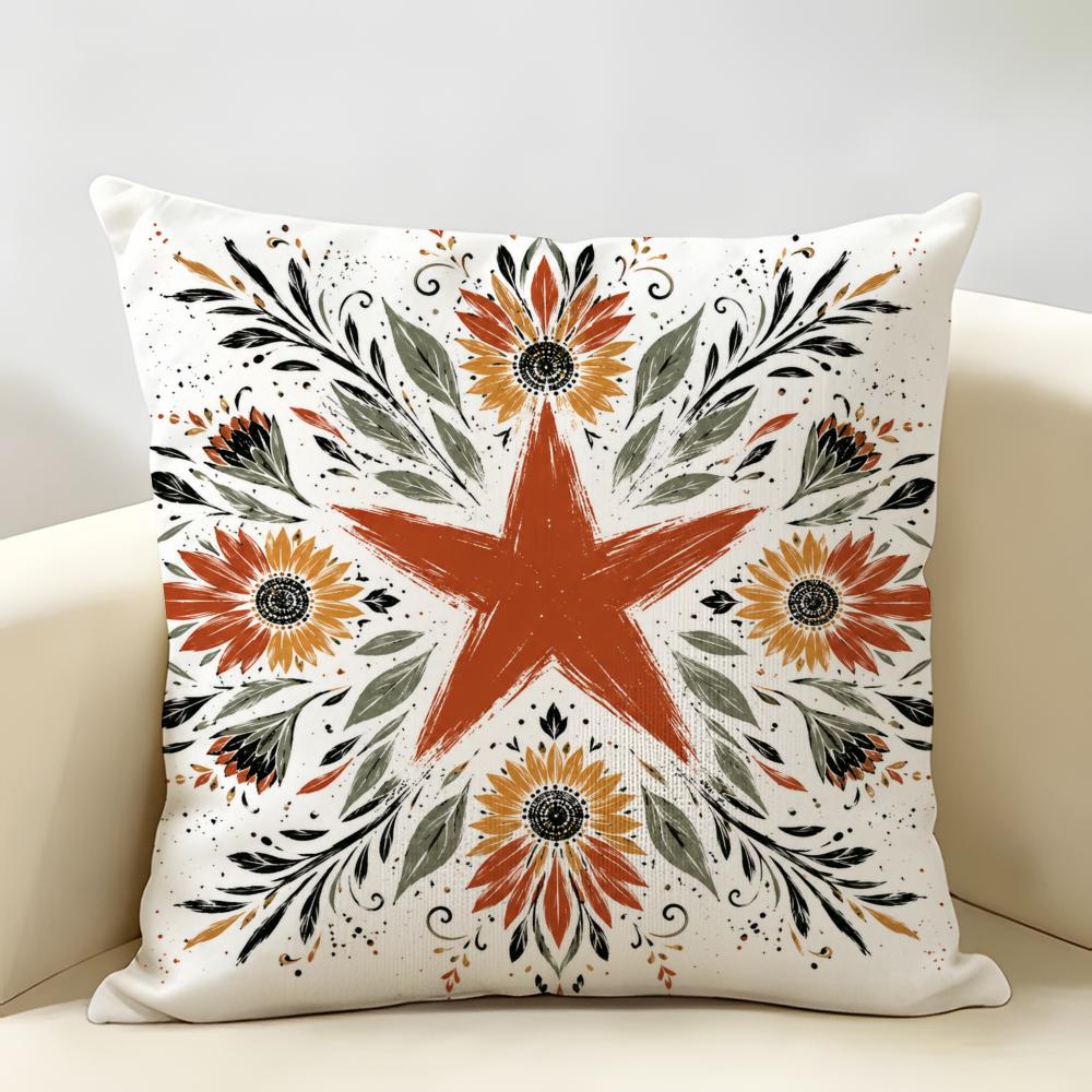 Americanstyle Retro Star Cushion Cover Durable Hypoallergenic Organic Linen Short Pillow Cover Washable
