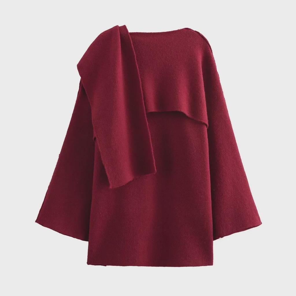 Женская асимметричная вязаная куртка-шарф - осень/зима 2024 г. Европейский и американский стиль