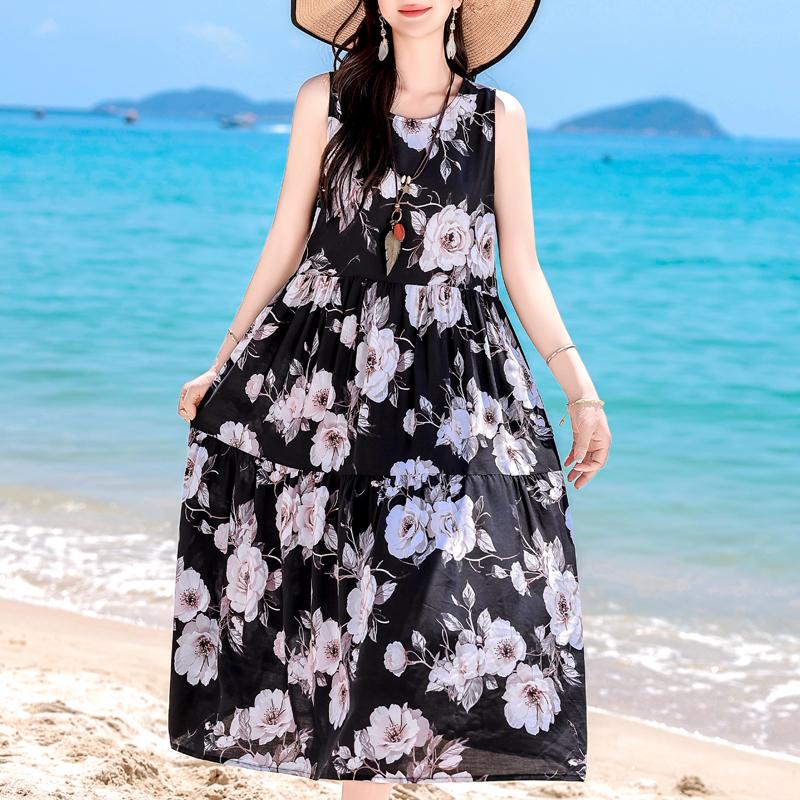 Плюс Размер Элегантное Женское Летнее Платье Повседневное Свободное Длинное Платье Без Рукавов Женская Винтажная Одежда