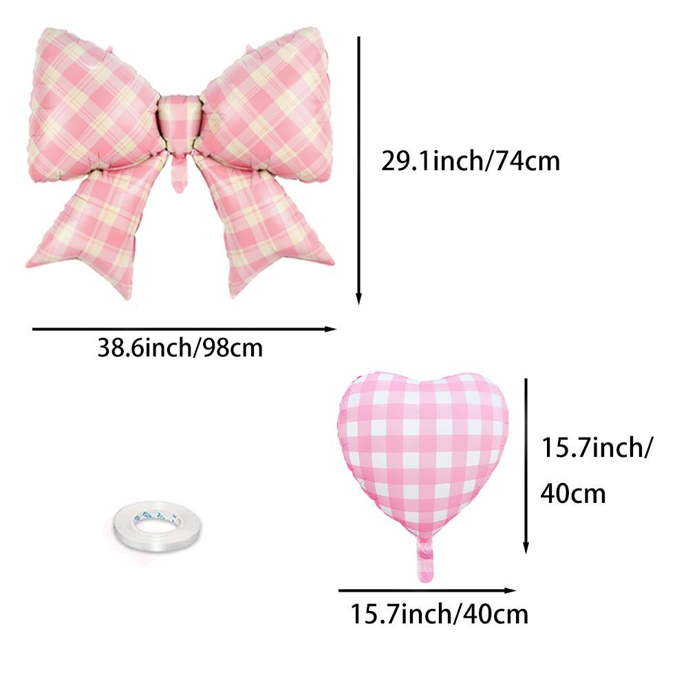 38inch Pink Plaid Bow Ties, 2 Pieces 18inch Peach Heart Plaid Patterns, 8 Pieces + Ribbons, Foil Balloons, Suitable for Birthday Parties, Va