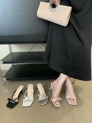 Мода Мода Женские Сандалии Открытый Носок Летняя Обувь для Платья Тонкий Высокий Каблук Дизайн с Бантом Неглубокие Слипоны Вечерние Туфли-Лодочки Размер 35-39