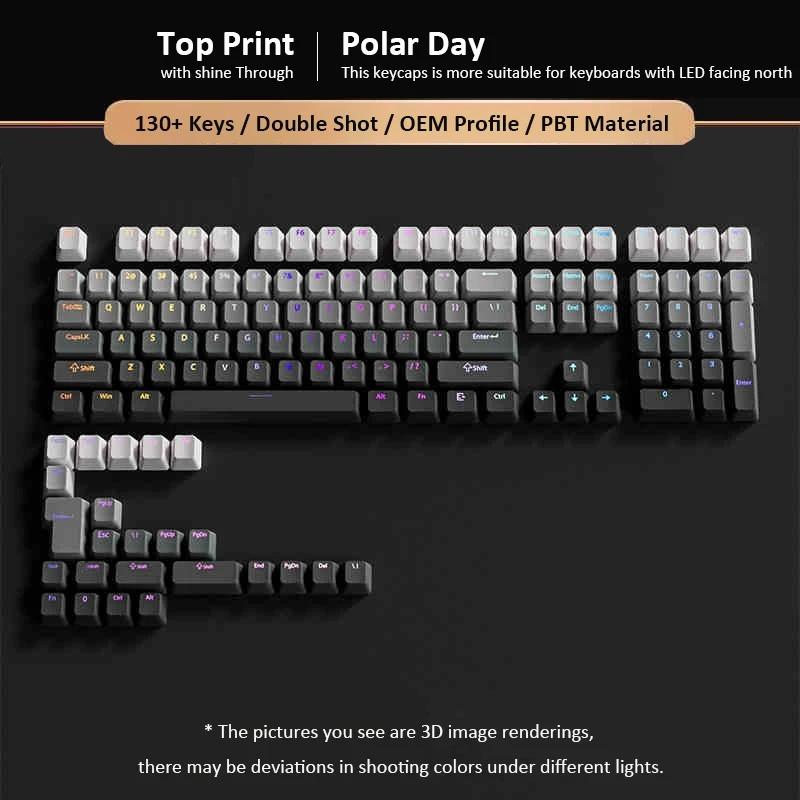 Xiaomi 133+ Keys White Side Printed Shine Through Keycaps Cherry Profile Double Shot PBT Keycaps for MX Switches Mechanical Keyboards