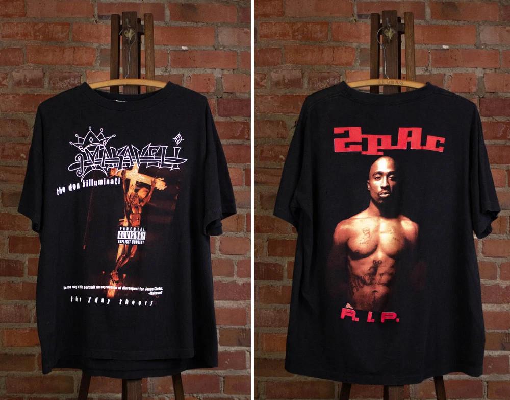 Винтажная футболка 2pac 90-х Makaveli RIP Rap Tee Футболка-трибьют Черная Унисекс