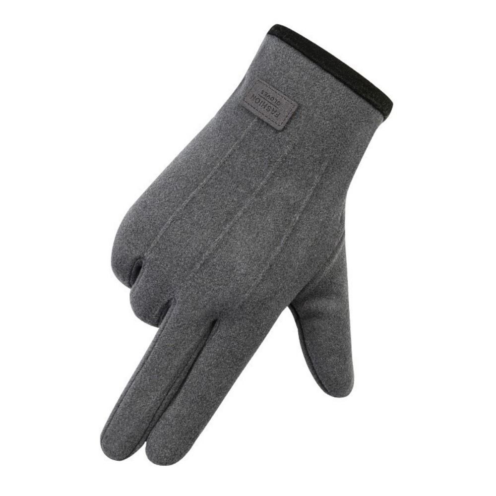 Double Sided Plush Finger Gloves Suede Fabric Warm Gloves New Touch Screen Gloves Men's Style