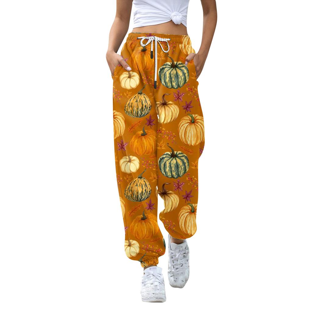 Women's Casual Fashion Halloween Printed Leisure Pants Sweatpants Trousers Drawstring Elastic Waist Drawstring Drawstring Pants