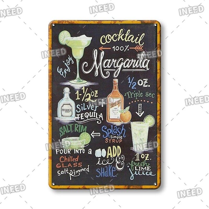 Retro Vintage Cocktail Recipe Tin Signs Metal Vintage Plaque Beer Metal Plate Decorative Plaque For Bar Pub Man Cave Wall Decor