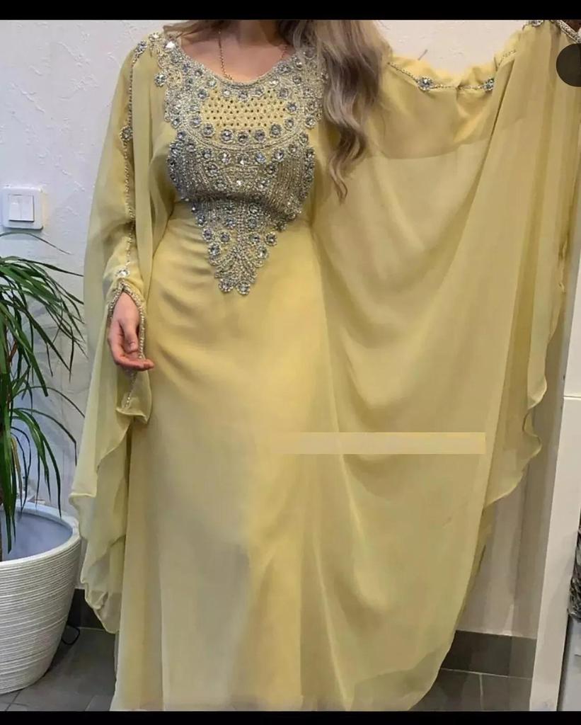 Women New Moroccan Dubai Kaftans Farasha Abaya Dress Handmade Fancy Long Gown