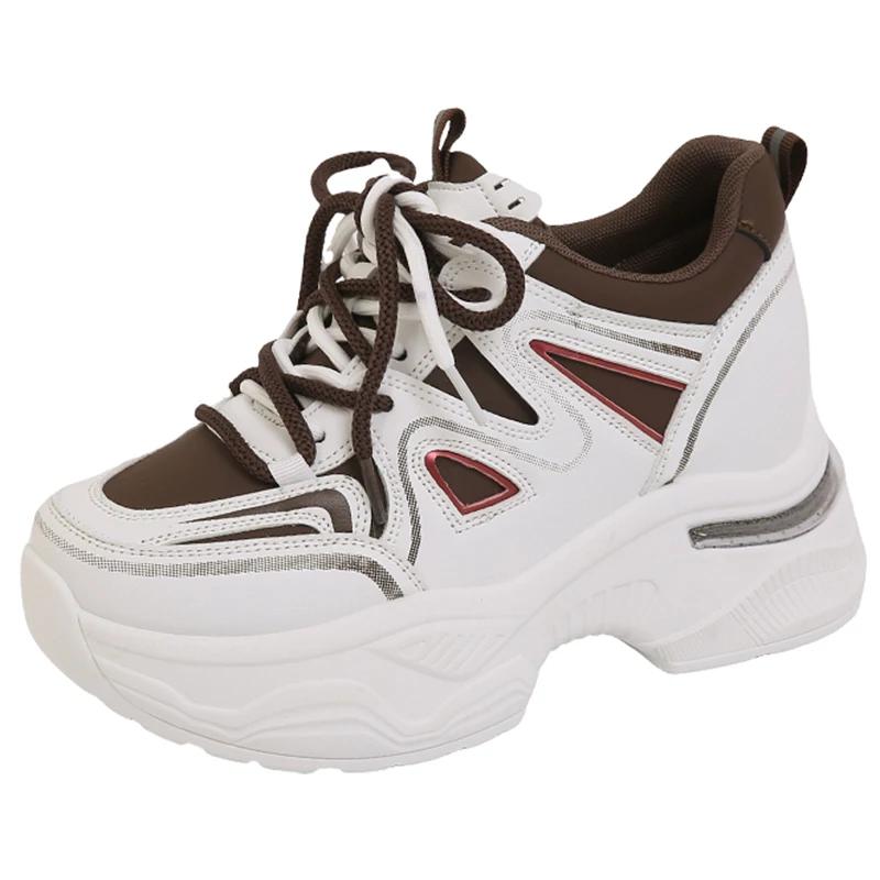 Fashion Mix Color Platform Sneakers Women Spring Pu Leather Thick Bottom Vulcanize Shoes Female Lace-Up Non-Slip Sports Shoes Ladies