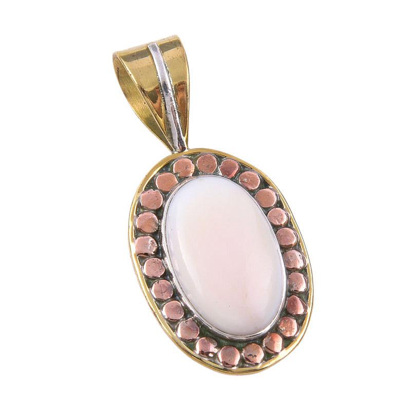 Natural Pink Opal Gemstone 925 Solid Sterling Silver Two Tone Pendant 1.50" C3Y54