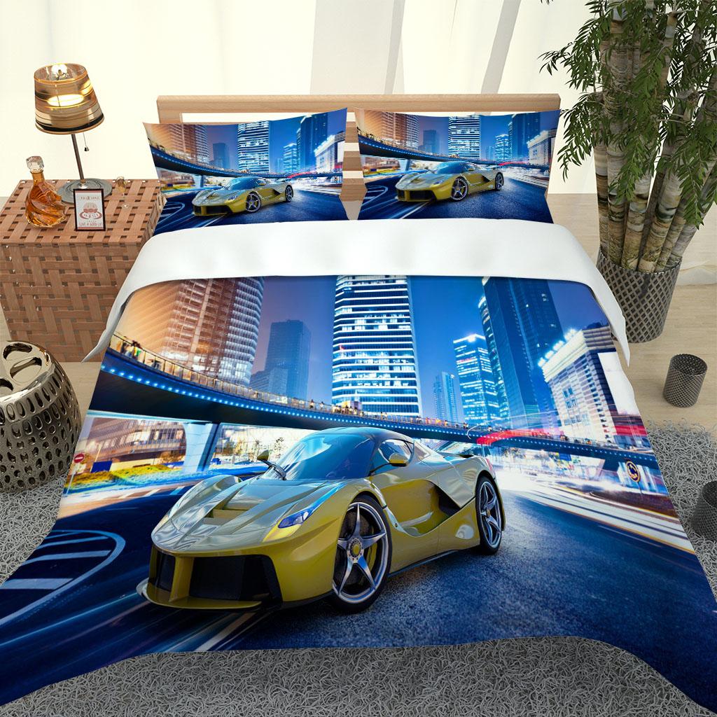 King Queen Duvet Cover Supercar 3D Single Person Double Quilt Cover Polyester Bedding Collection For Kids Teens Adults With Pillowcase