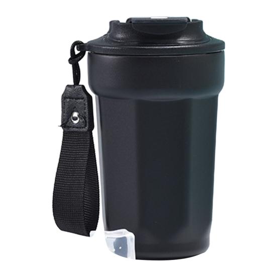 Кофейная чашка из нержавеющей стали с вакуумной изоляцией, гладкий край с веревкой для переноски, изоляционная кружка для офисного стола