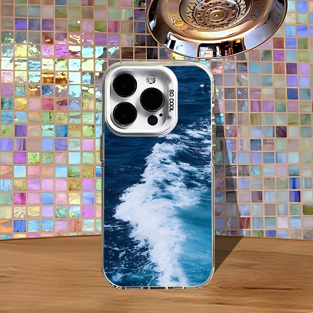 Blue Sea Waves Phone Case For iPhone 16,15,14,13,12,11,Pro,XS,Max,Plus,Mini,SE4,E White Matte Shockproof Cover