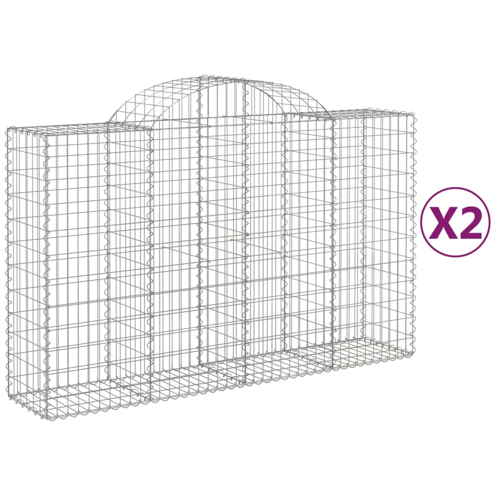 Gabion Baskets with High Arch 2 pcs 200 x 50 x 120 140 cm Galvanized Iron