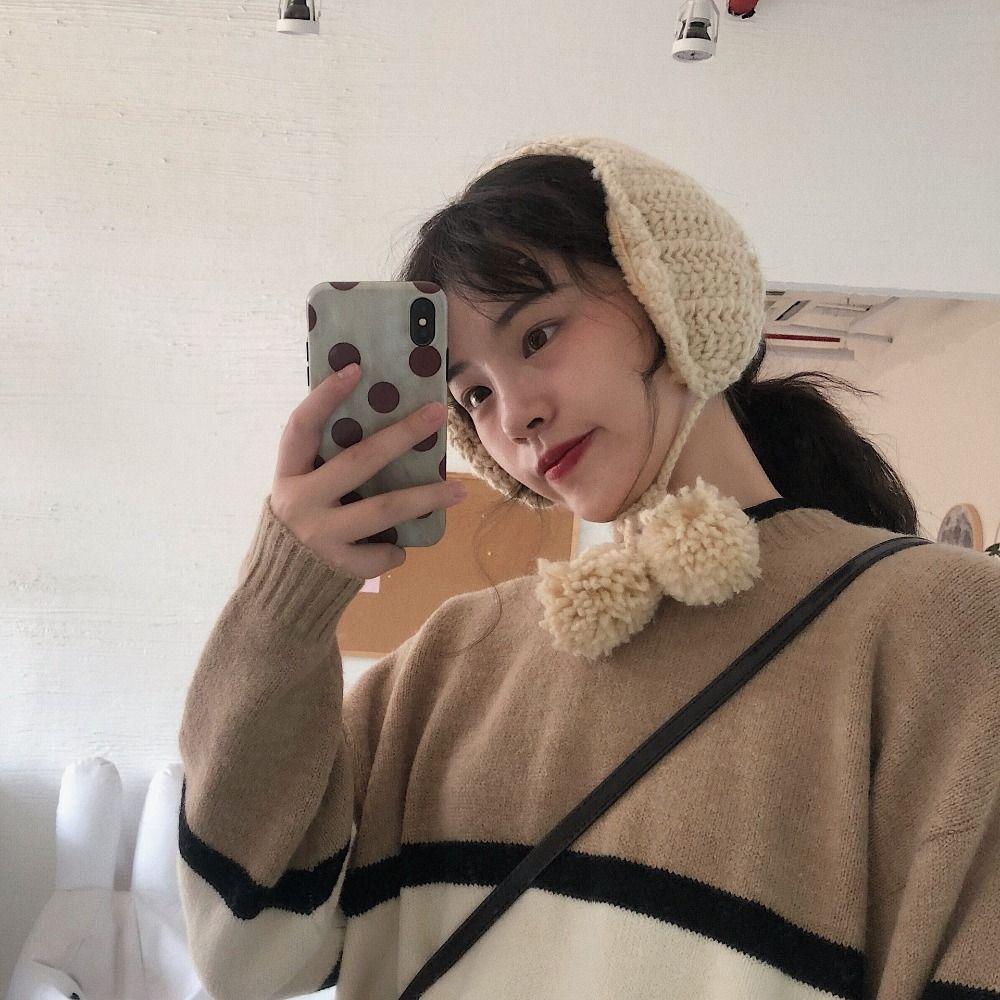 Корейский стиль JK Вязаные наушники с ушками Однотонные Зимние накладки на уши Шикарные Y2k Плюшевые наушники Девушка