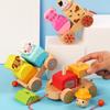 Cross-border children's wooden three-section tractor train, animal pairing assembly color cognition early childhood education building block toy