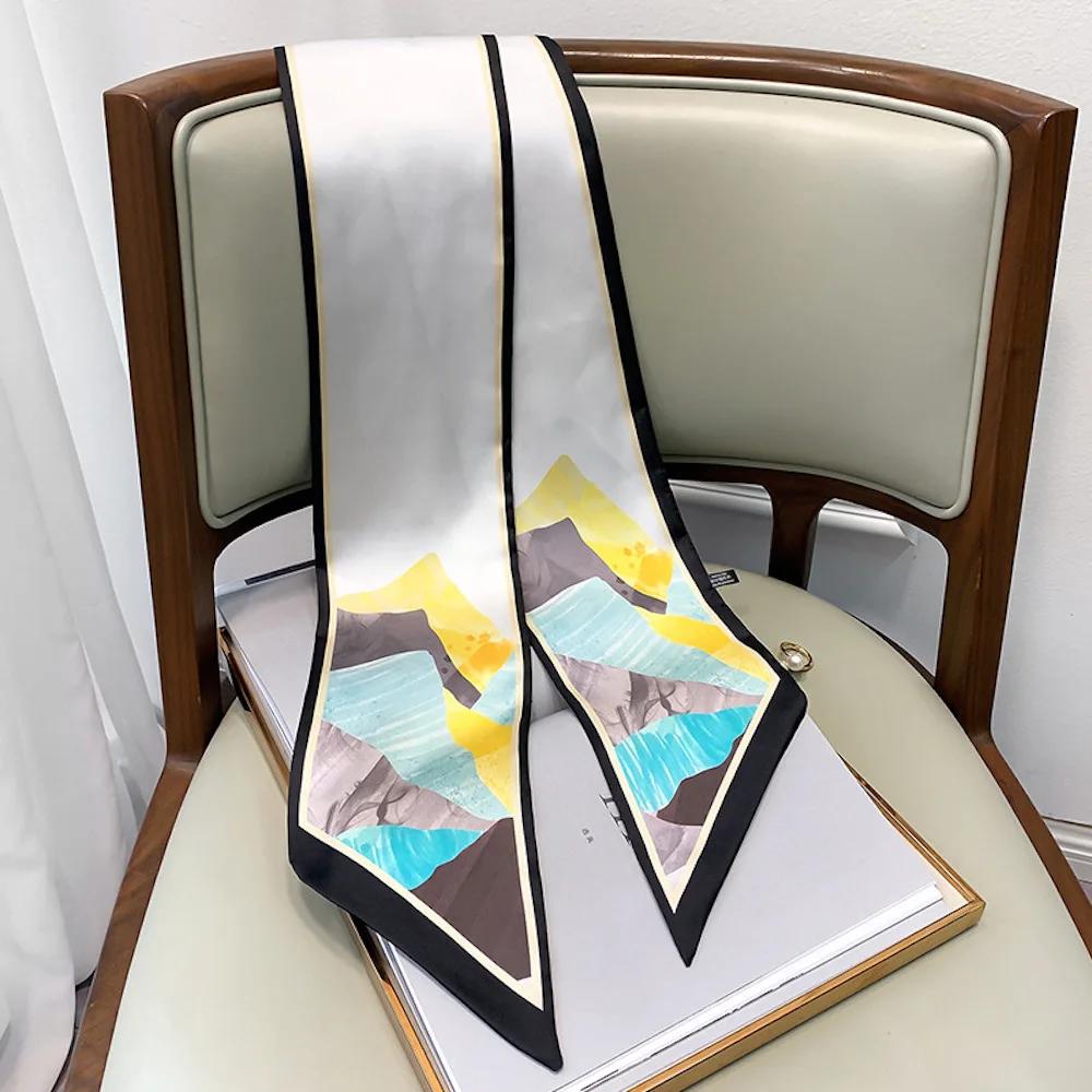 Длинный шелковый шарф-мешок, галстук, женская шея, узкие шарфы, повязка на голову, платок, принт лошади, брендовая женская шейная лента, весна, новинка