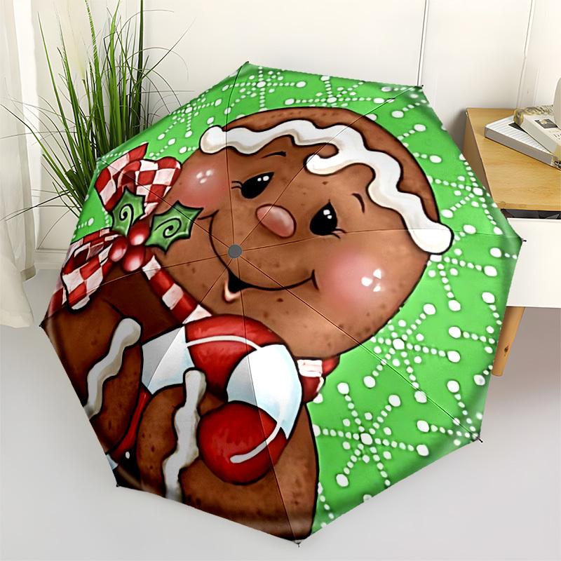 1pc Gingerbread Man Print Automatic Open/Close Umbrella with Windproof, 8-Rib Sturdy Canopy, , Outdoor Accessory, Ideal for Gifts yy251117035