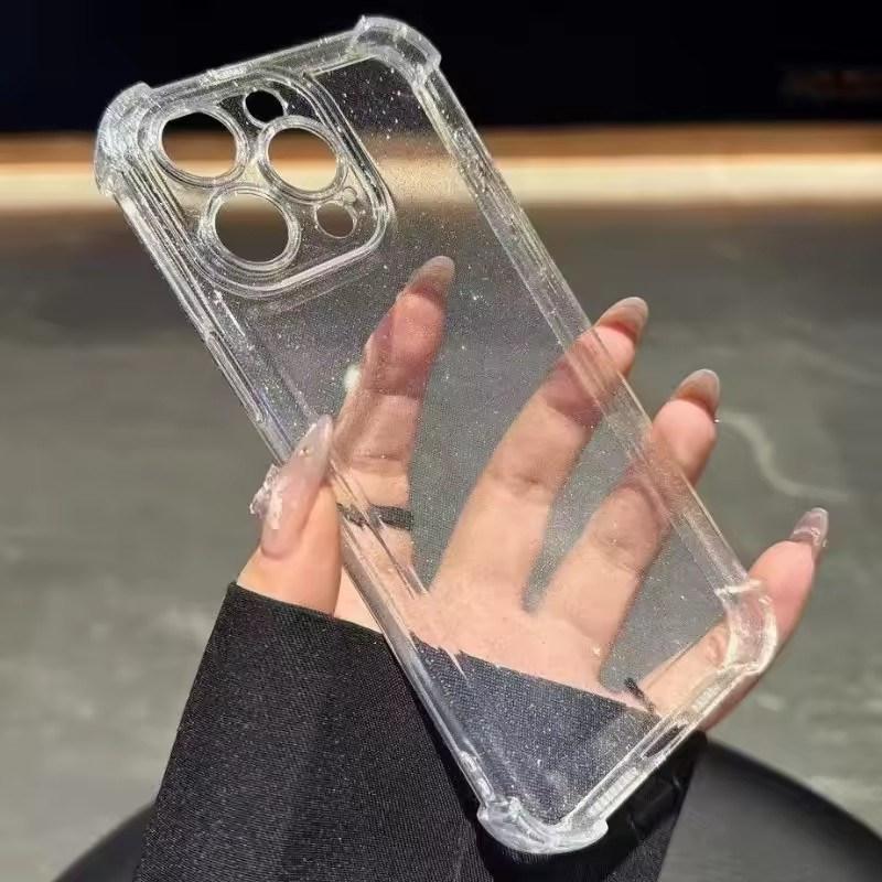 Luxury Glitter Bling Transparent Silicone Case for iPhone 16 15 14 13 12 11 Pro Max Plus X XR XSMax 16E Plating Airbag Shockproof TPU Cover