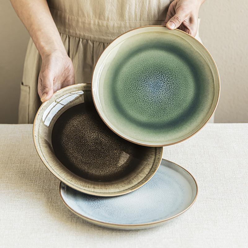 Kiln Change Ceramic Plate High Value Gradual Change Plate Household Round Vegetable Plate Tableware Plate Restaurant Western Food Plate