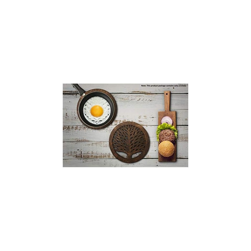 Set of 2 Wooden Trivets for Hot Dishes Pots and Pans Tea Pot Holders Nonslip Heat Resistant Kitchen Counter AL) 8" Diameter Tree of Life