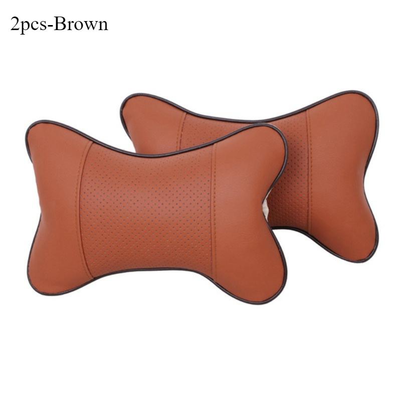 2Pcs Leather Knitted Car Pillows Headrest Neck Rest Seat Accessories Auto Safety Pillow Car Neck Pillow  Car Headrest