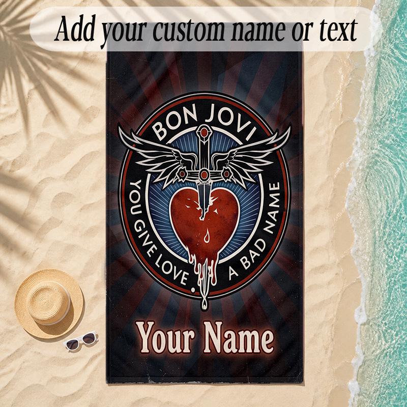 Beach TowelBon Jovi Custom Name Text Personalized Soft Towel for Beach Pool Indoor Home Decor Gift